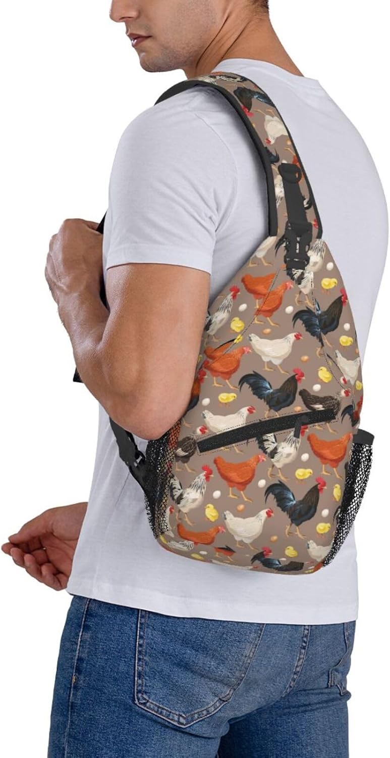 Funny Rooster Print Sling Bag for Women Crossbody Bag Cock Hen Chicken Domestic Animals Sling Backpack for Men Rustic Country Farm Animal Shoulder Bag Gym Sports Travel Hiking Daypack - Image 7