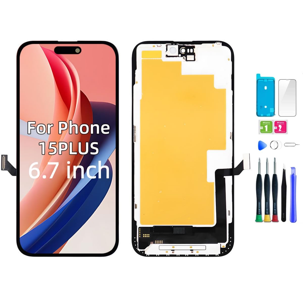 dla iPhone 15 Plus Wymiana ekranu 6,7 calowy, 3D Touch LCD Display Digitizer Assembly z narzędziami naprawczymi - Model A2847, A3093, A3096, A3094