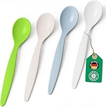 Organic Spoons Set of 4 - 14 cm Reusable Spoons BPA-Free, Dishwasher Safe & Recyclable - Made of Sugarcane, Lightweight & Non-Toxic - Ideal for Children, Picnic & Everyday Use - Made in Germany - 4 Colours in a Set