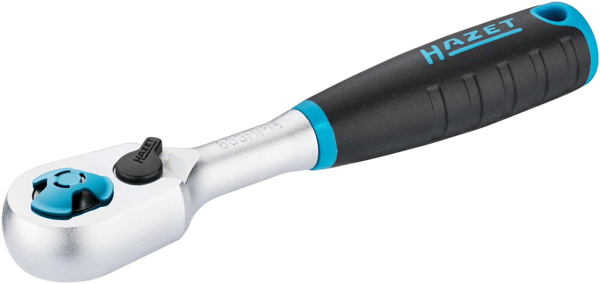 Hazet 863HPB Fine-Toothed Bit Ratchet, 116mm, 120 Nm, 90 Teeth, 4 Actuation Angle, Spring Lock, Black/Blue