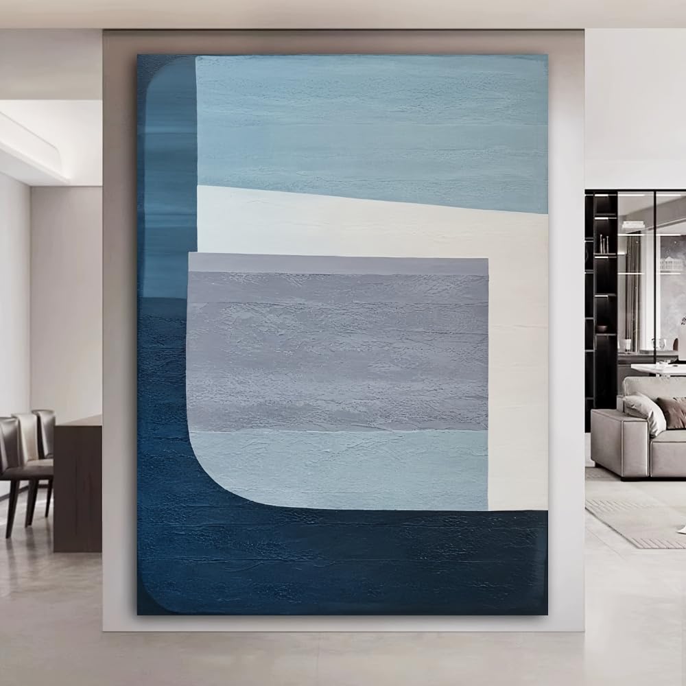 IHHGNB Abstract Blue Wall Art Large Modern Painting with Geometric Shapes Minimalist Pictures Artwork for Living Room Decor(50x70cm(20x28in)/No frame)