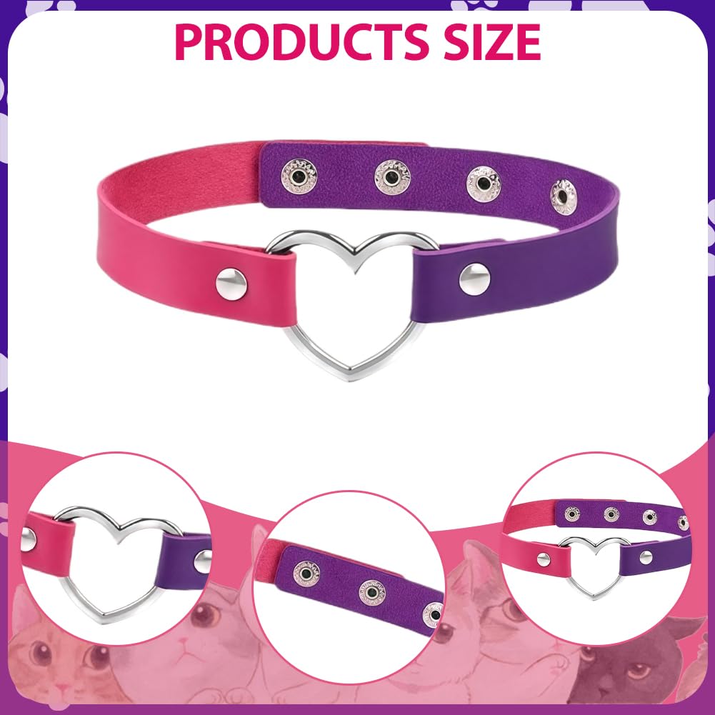 ZappelStift 3 PCS Pink and Purple Striped Cat Costume, Cat Ears Headband Furry Tail and PU Choker - Image 2