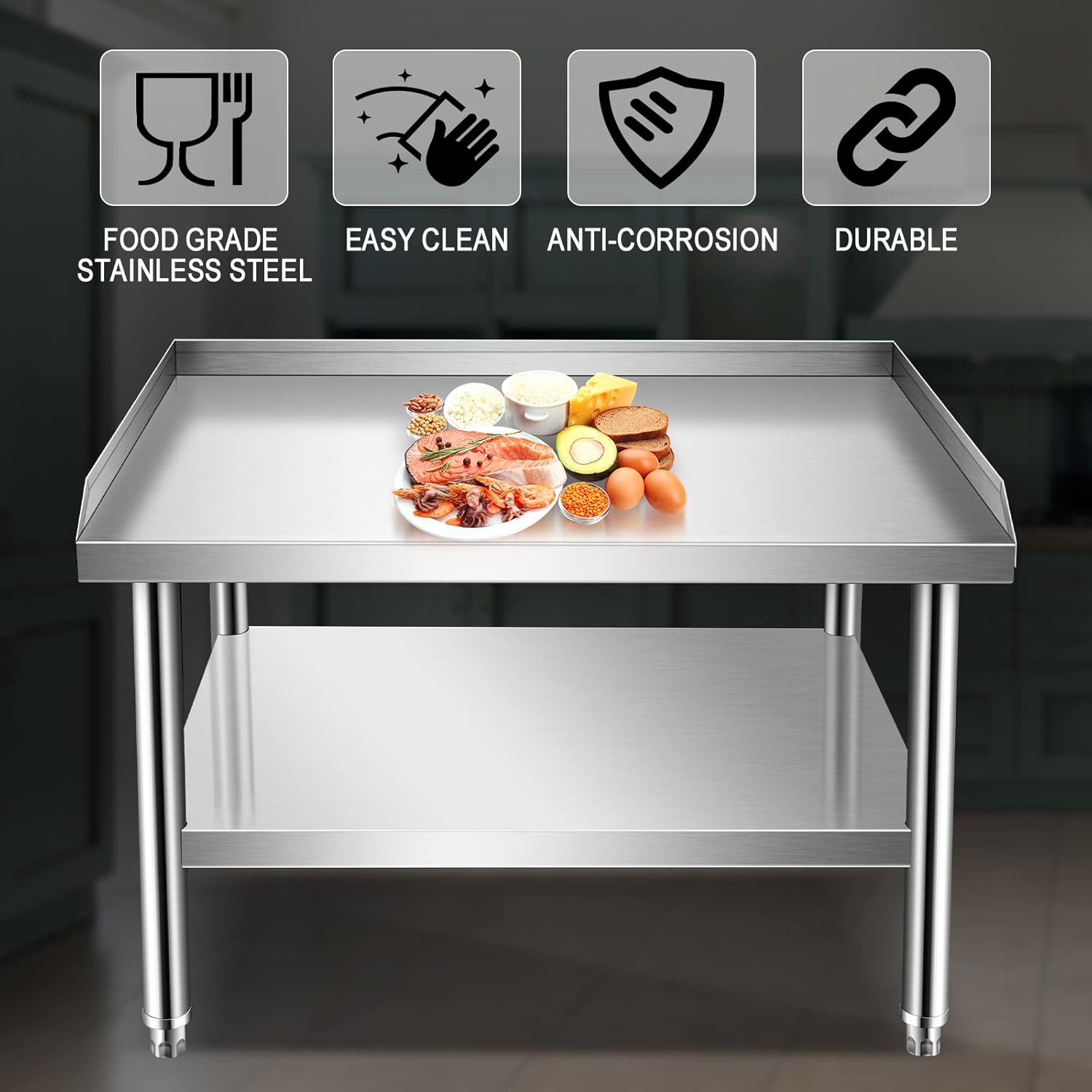 Equipment Grill Stand 24 x 28 x 24, Stainless Steel Grill Stand Table with Adjustable Storage Undershelf, Equipment Stand for Commerical Kitchen Restaurant Home and Hotel