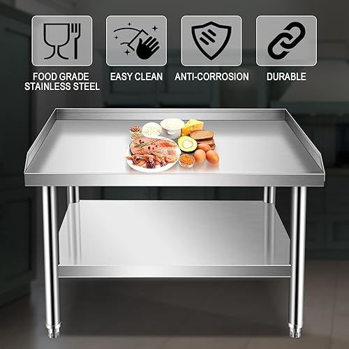 Miniatura 3 de Soporte para parrilla de 24 x 28 x 24 pulgadas, mesa de acero inoxidable con estante inferior de almacenamiento ajustable, soporte de equipo para