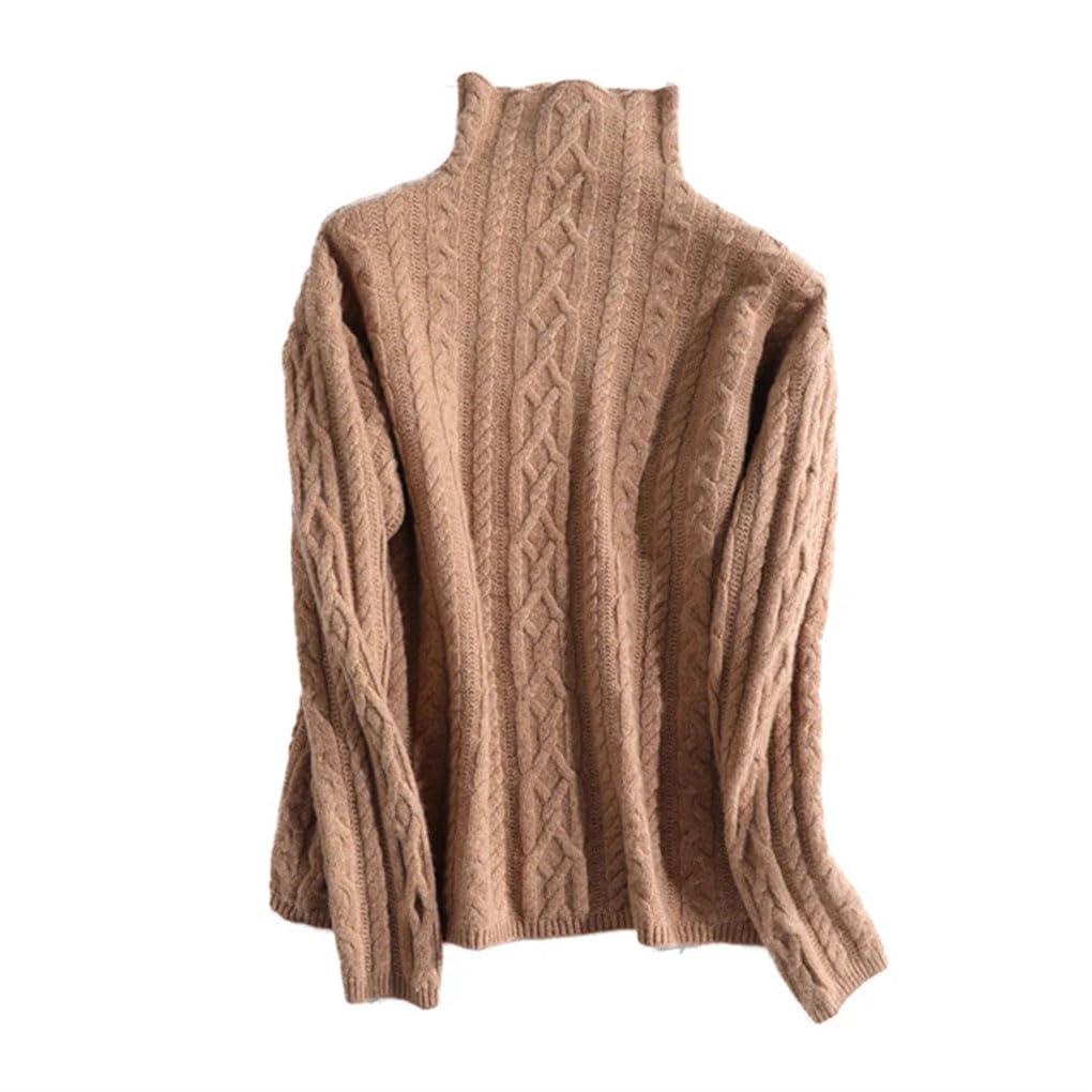 keusyoi Suéter de punto de cuello alto de invierno para mujer, suéter de manga larga cálido para mujer, suéter de otoño 100% lana merino