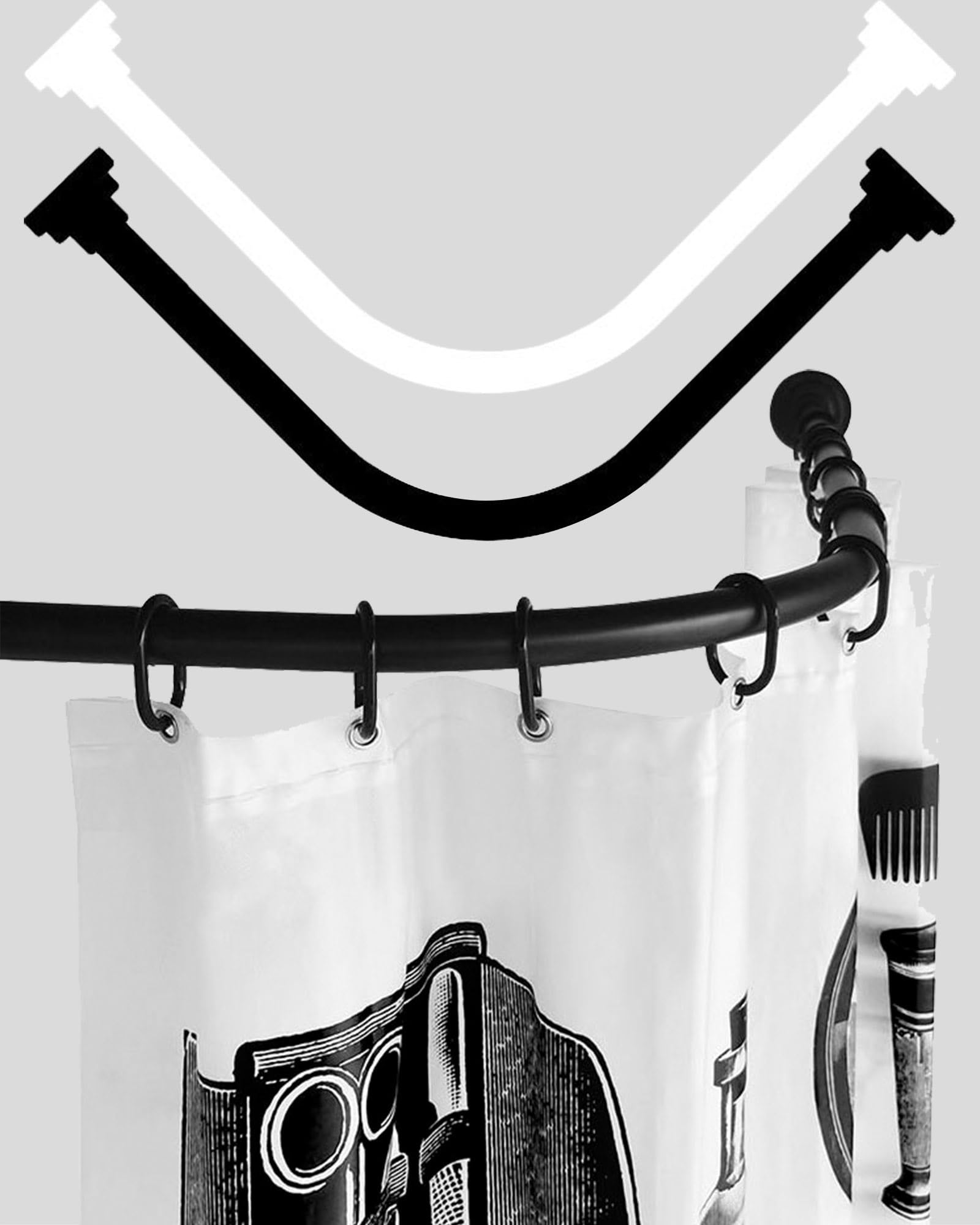 Tringle à rideau de douche incurvée réglable de 80 à 100 cm – Noir et blanc, facile à installer pour salle de bain/camping-car, design élégant pour la maison et les voyages – Tringle Rideau Douche
