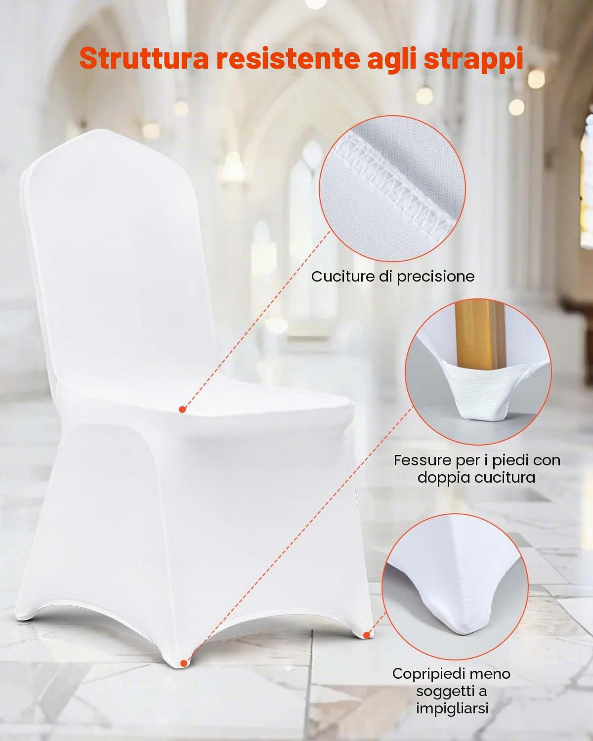 VEVOR Fodera per Sedia in Spandex Elasticizzato per Sedie senza Braccioli, Copertura Bianca della Sedia Decorazione per Banchetti, Fodere Protettive Lavabili Rimovibili, Matrimoni, Banchetti, Feste