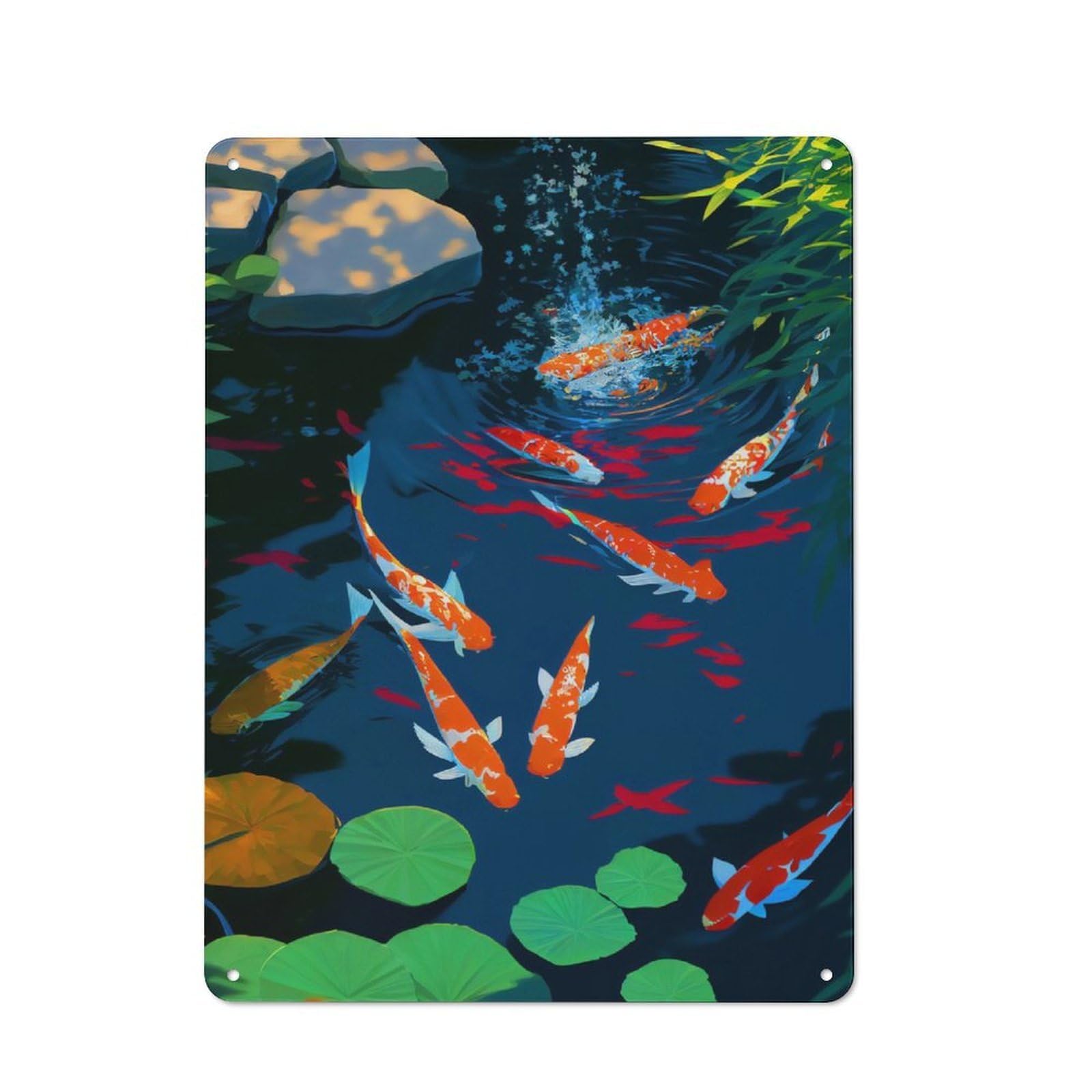 Junmoney Painting Koi Fishes For Man Cave Or Games Room, Retro Metal Plaque 40X30cm, For Metal Sign Collectors, For Garage And Workshop Walls