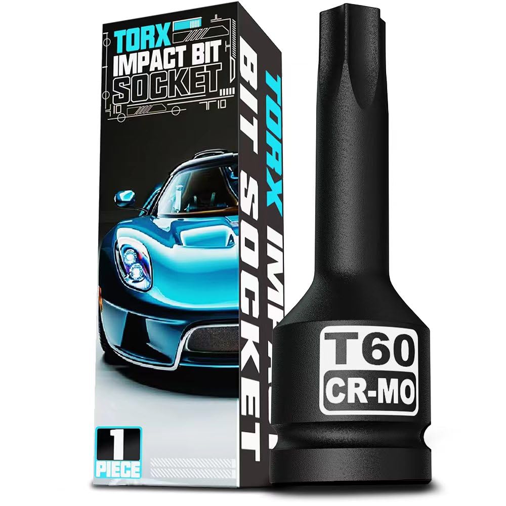 Juego de Llaves de Vaso de Impacto con Puntas Torx, 1/2 Pulgadas, T60, CR-MO, Para Automóviles, Mantenimiento Mecánico y Equipos de Instalación Doméstica