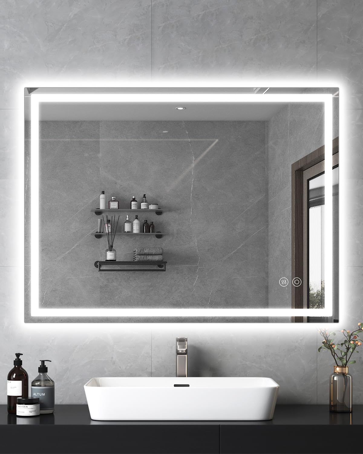 Habison Badspiegel mit Beleuchtung, 60x80cm LED Bad Spiegel mit Licht Mit 3000k/4000k/6000k, Spiegel mit Beleuchtung Touch, Dimmbar, Antibeschlag, Memory, IP44, Anti-Fog Badezimmerspiegel