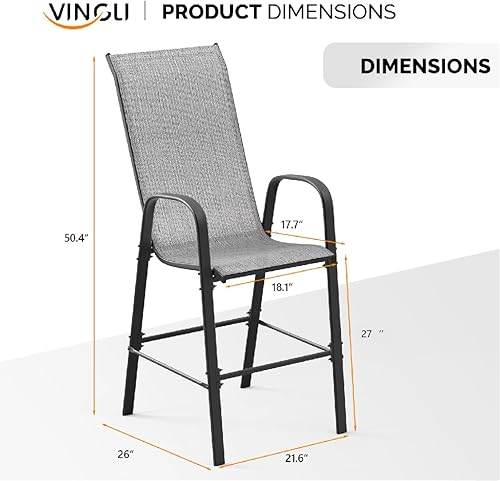 Miniatura 3 de VINGLI Juego de 4 taburetes de bar apilables para exteriores, sillas tipo honda con respaldo alto y reposabrazos, para césped, jardín, bar, gris