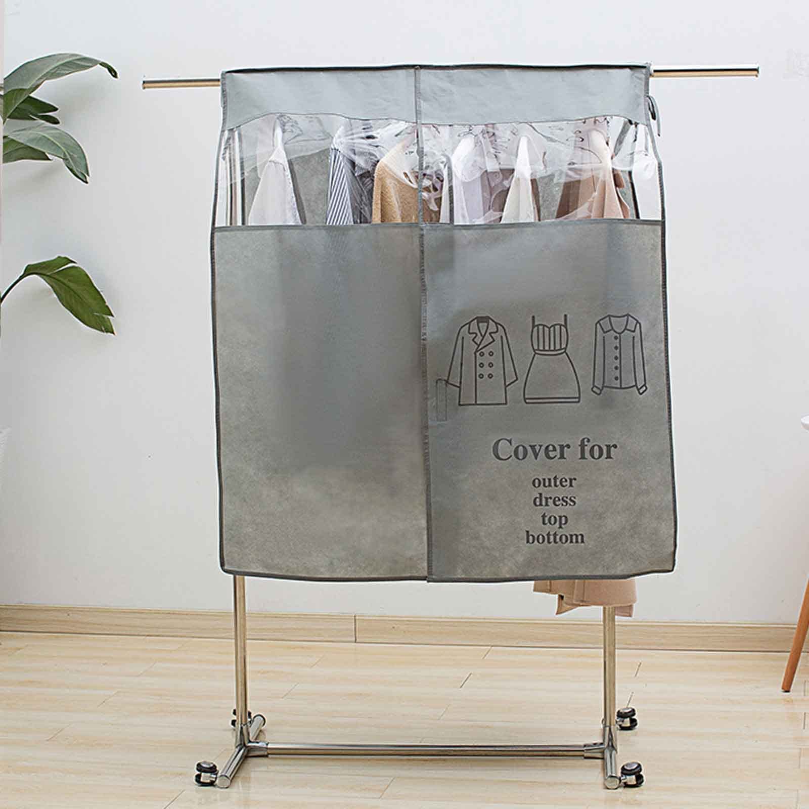 Fundas para rieles para ropa, cubierta para perchas, polvo de 3 pies/4 pies, funa no tejida, fundas para trajes, cubierta impermeable contra el polvo, lavable (color: gris, tamaño: 90X110CM)