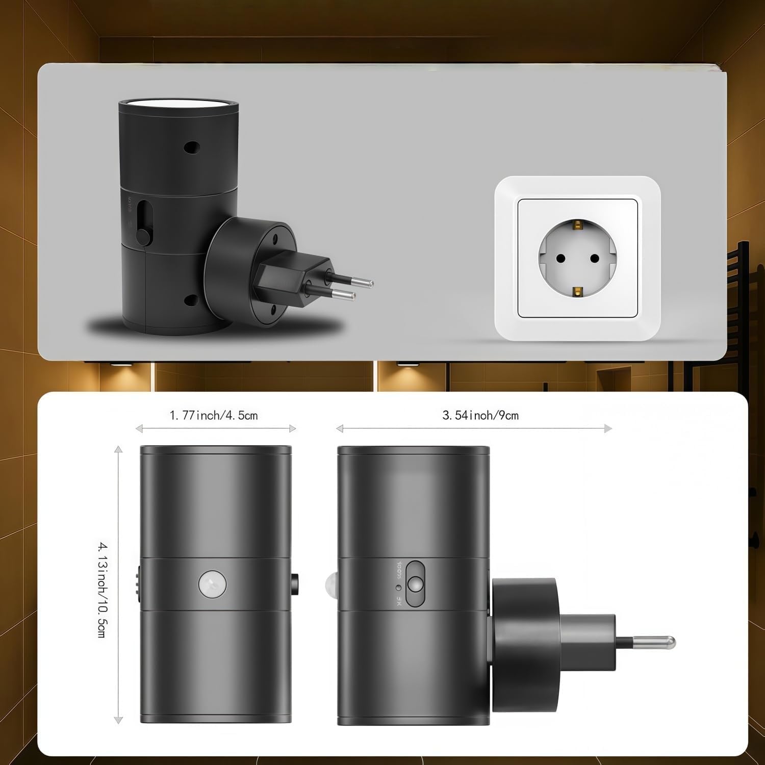 The Light Supplier PLUGIFY One Stecker Lampe– Moderne Steckerlampe mit Bewegungssensor, 3 Modi und 3000K warmweißem Licht für Badezimmer und Kinderzimmer (Weiß,2)