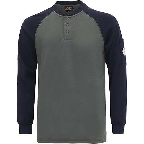 KONRECO FR Shirts for Men Flame Resistant/Fire Retardant CAT2 7oz Cotton Two Tone & Henley Shirt