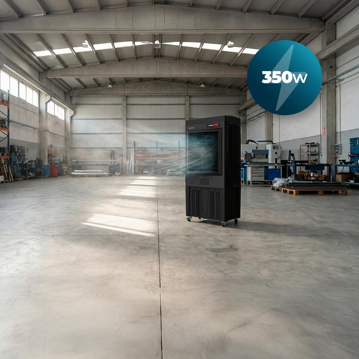 Cecotec Climatiseur Évaporatif Industriel AirIndustry 110000, 350W | Réservoir 110 L, 9000 Débit m3/h, 3 Vitesses Réglables, Oscillation, Roues Multidirectionnelles