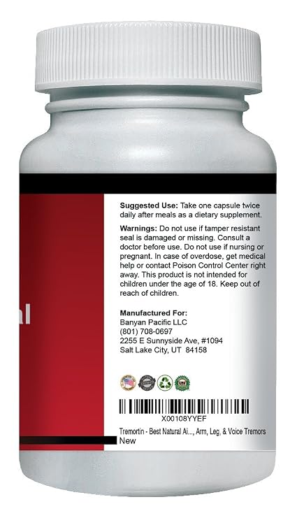 Natural Essential Tremor Herbal Supplement - Offers Relief for Shaky Hands, Arm, Leg and Voice Tremors (60 Capsules)