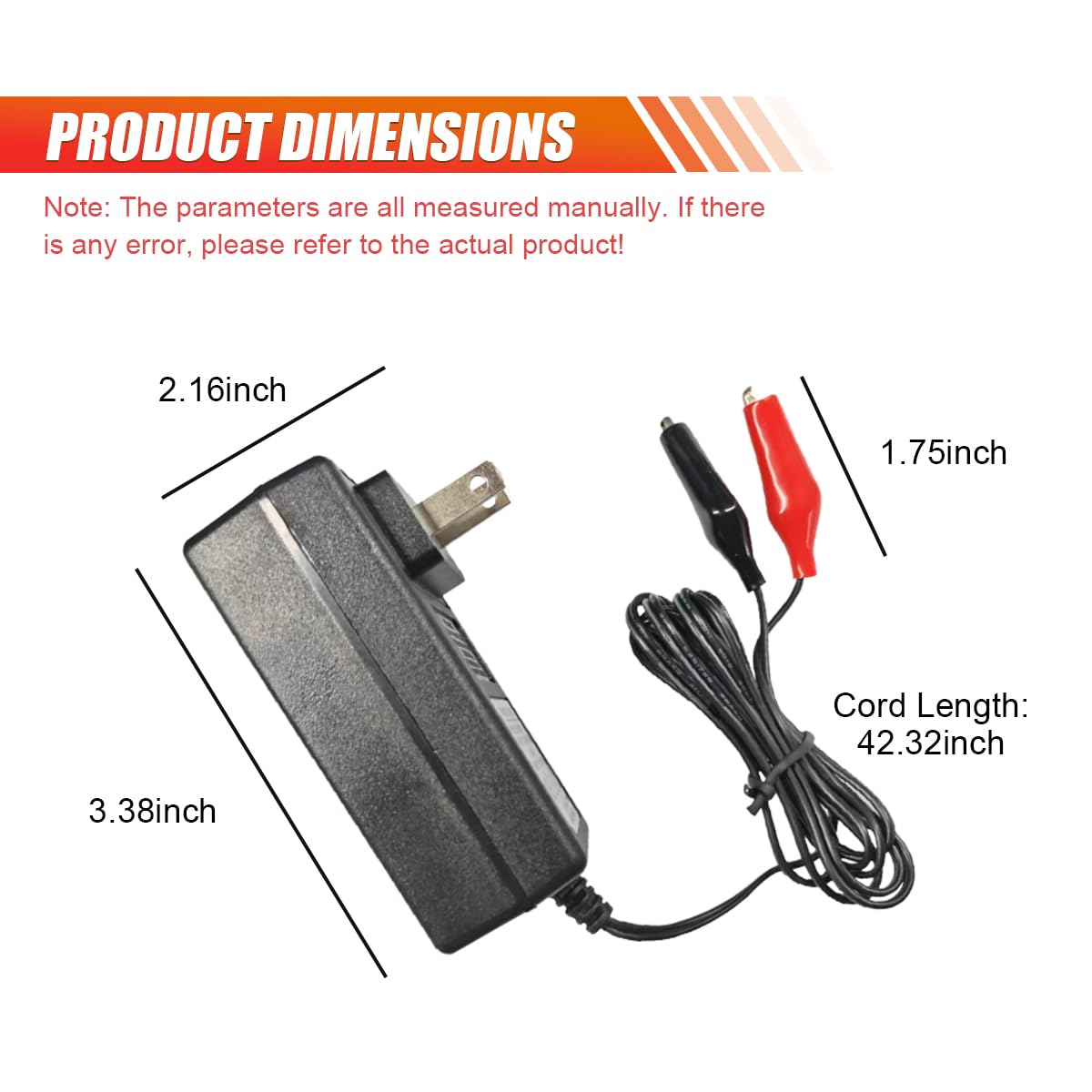 DUSCOKE 12V 2000mA Sealed Lead Acid (SLA) Battery Charger Maintainer, Battery Trickle Charger Automatic Car Charger Maintainer with Alligator Clips, Compatible with Car Motorcycle Truck