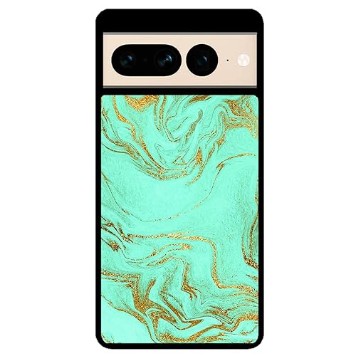 Mint Green Gold Marble Black Rubber Phone Case Compatible With Google Pixel 8 Pro, 8, 7a, 7, Pixel 7 Pro, 6a, Pixel 6 Pro, 6, Pixel 5, 4a 5G, 4a 4G,