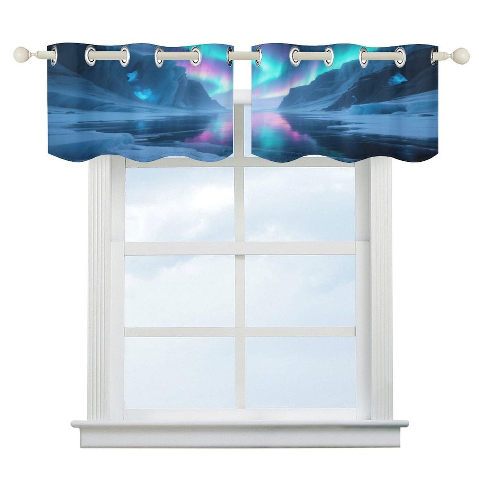 Fekiloot Style Ice Fields Covered By Aurora Short Curtains Valance Curtain