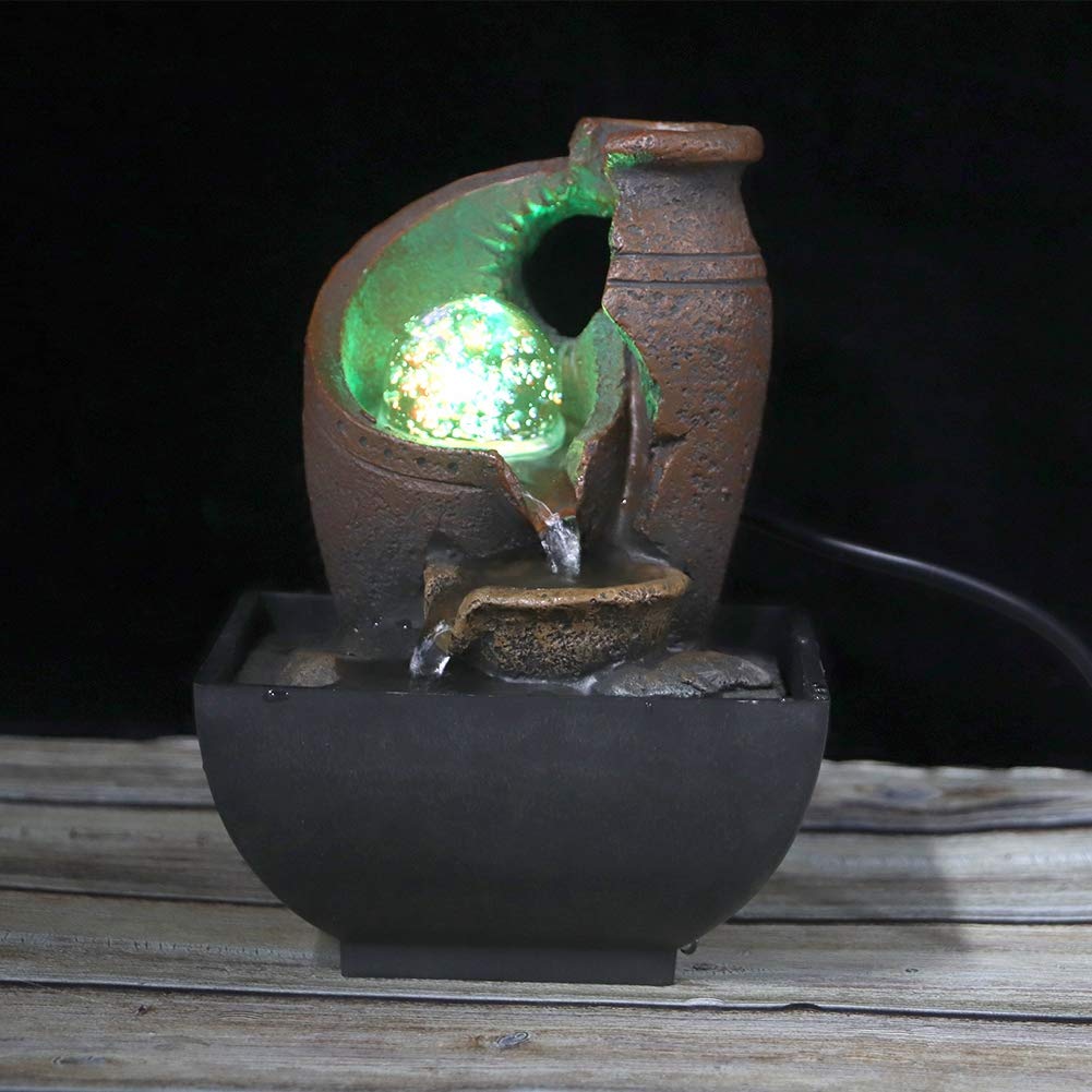 Tabletop Water Fountain, Crystal Ball Flowing Makes Wealth Small Waterfall with Glass Ornament Resin Landscape Deco ion Lights Model: 9120 US Regulation 110V LED Light Decor for Home Courtyard(2#)