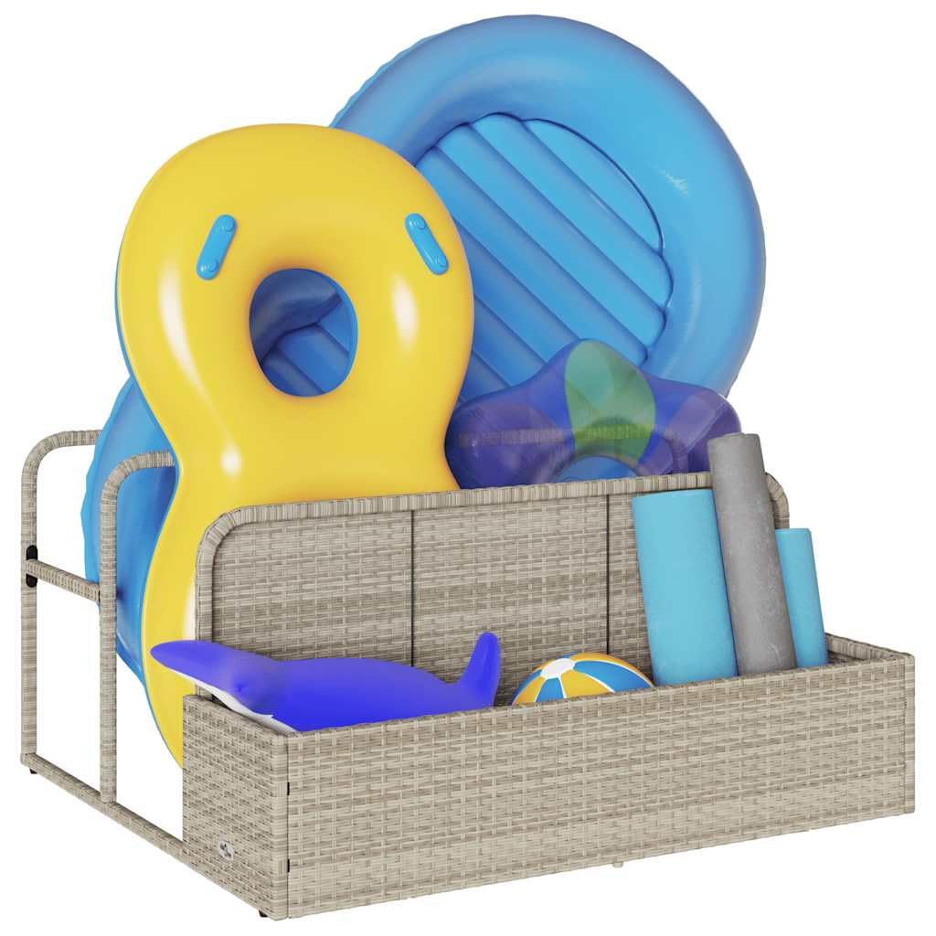 Pool Aufbewahrungsbox Hellgrau 110x100x57 cm Gartenbox aus PE-Rattan für Poolspielzeug und Zubehör
