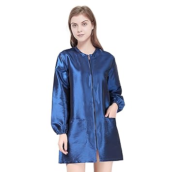 TOPTIE Satin Long Sleeve Smock Haircut Cape Jacket for Hair Grooming-Blue-XL