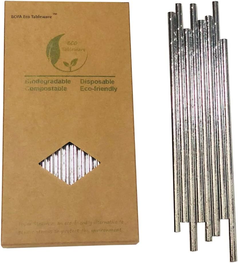 YYECO 100 Pieces Shining Silver Paper Drinking Straws Disposable Metallic Silvered Glitter Paper Straws for Party Decorations - Image 4