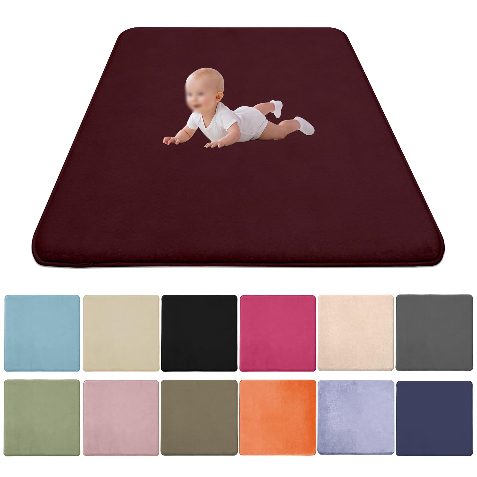 2CM Thick Coral Velvet Baby Play Mat, Baby Crawling Mat Nursery Rug for Crawling & Playing for Bedroom Kids Room, Nursery Babies Mats for Floor Play with Non-slip Backing 120x120cm/47.24x47.24inch — image 1