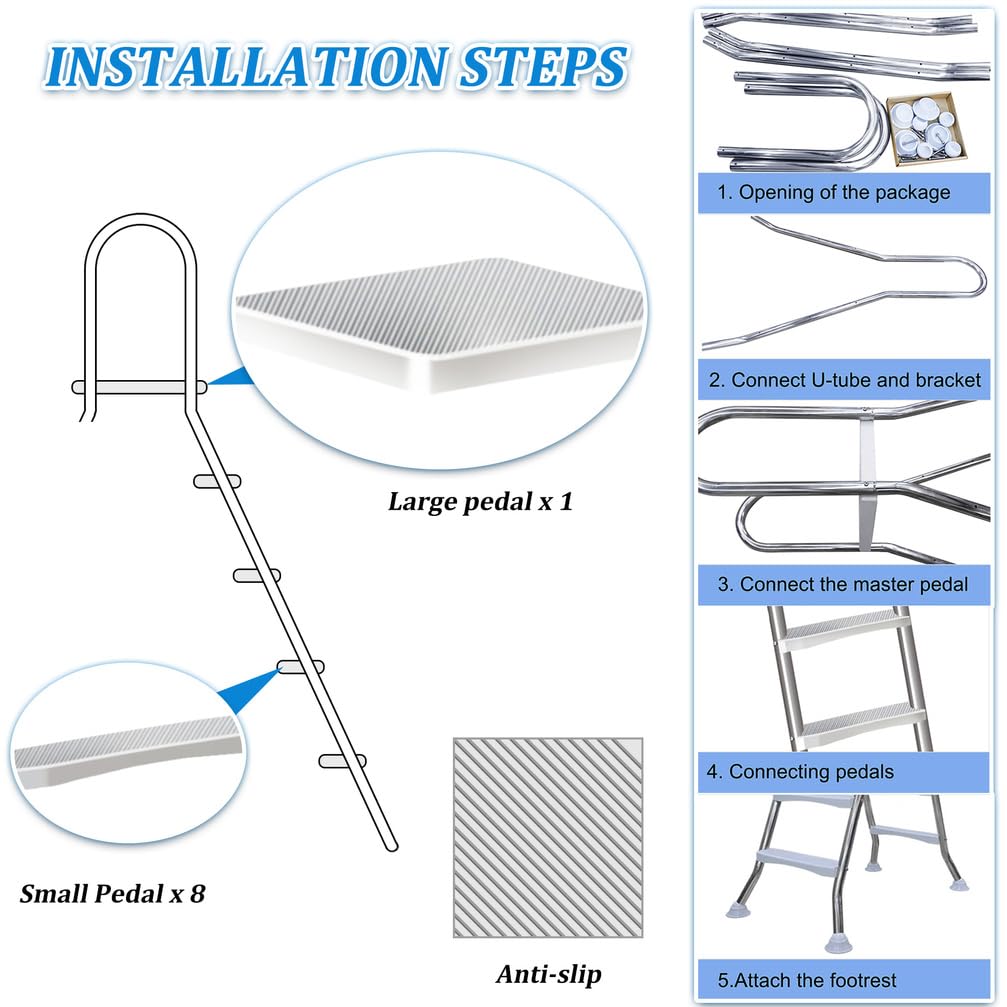 Escalera de Piscina de Doble Cara con Estructura de Acero para Piscinas Elevadas, Escalera de Piscina de Doble Cara de 3 Peldaños para Piscinas de 110 cm, Capacidad 250 kg,110cm