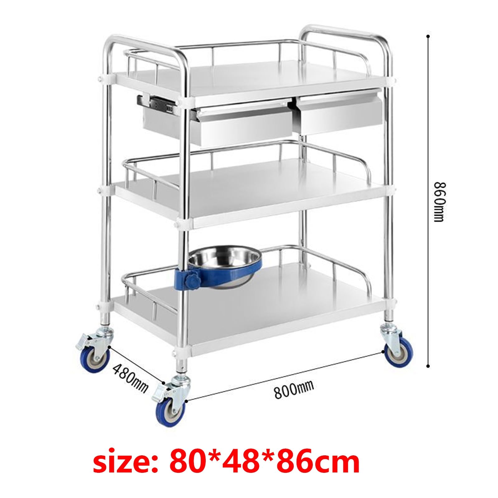 Carro Médico Carro De Tratamiento Acero Inoxidable Mesa De Instrumental, Estantes De Almacenamiento Multifuncionales De Acero Inoxidable, Para Salones De Belleza, Spa, Hospitales ( Color : 3 layer-2 d