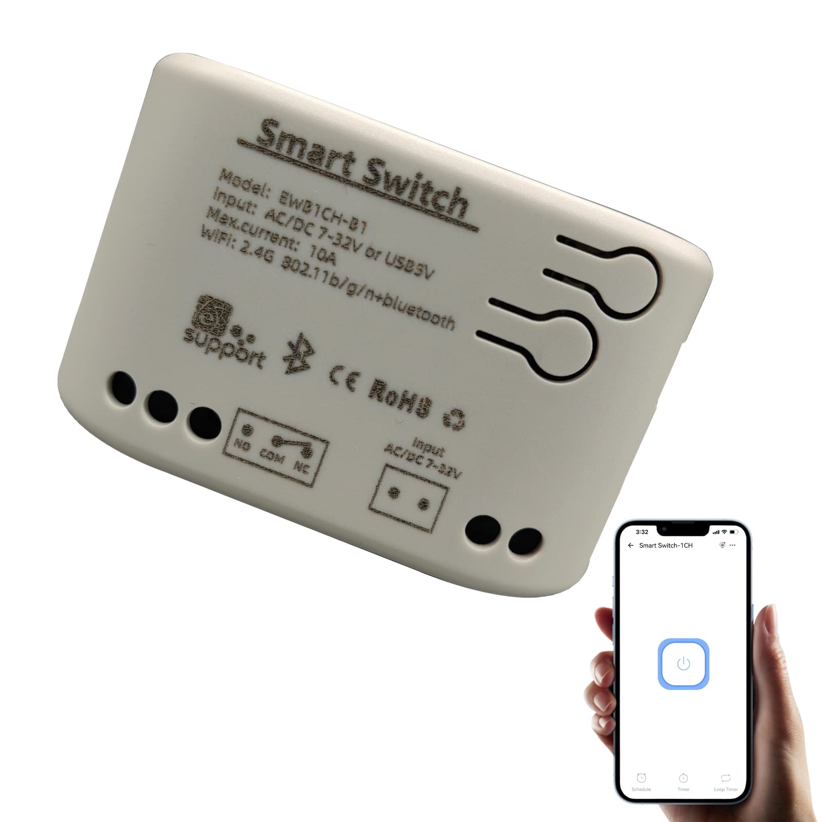 Newgoal 1 Channel Smart Switch Momentary/Snap WiFi Relay, Bluetooth eWeLink APP Control Switch, DIY Smart Home