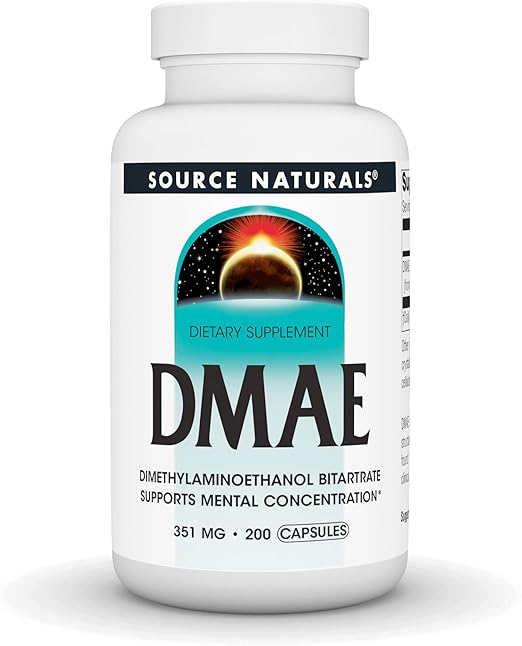 Source Naturals DMAE, Dimethylaminoethanol Bitartrate - Supports Mental Concentration - 200 Capsules