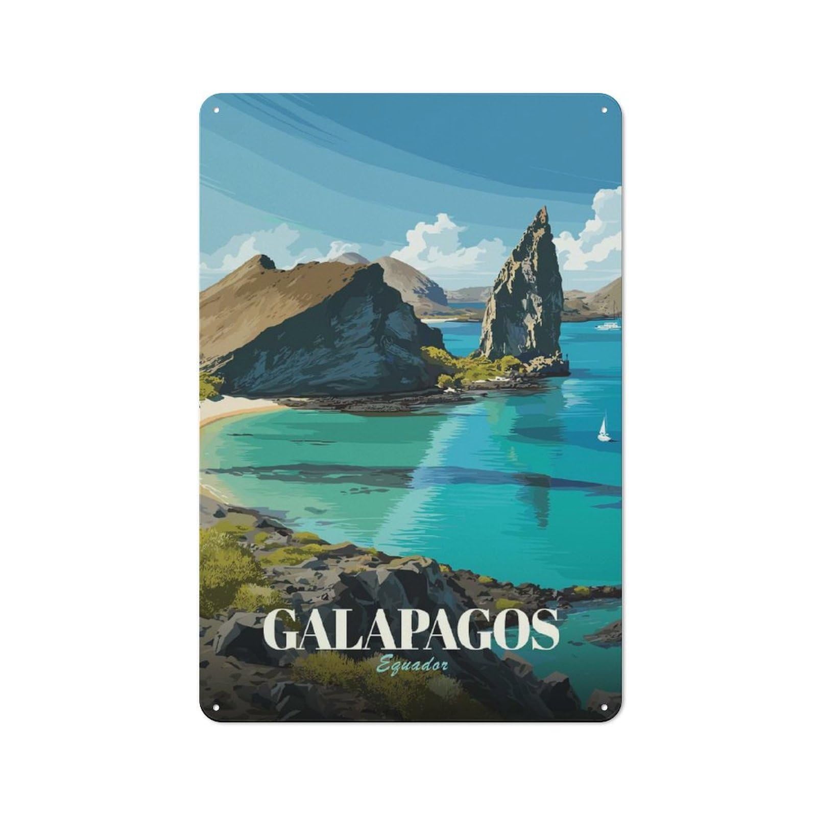 Junmoney Style-18 Farmhouse Metal Sign With Galapagos Islands, Ecuador Travel Design 30X20cm, Rustic Country Wall Plaque For Cottage, Kitchen, Hallway Or Breakfast Nook
