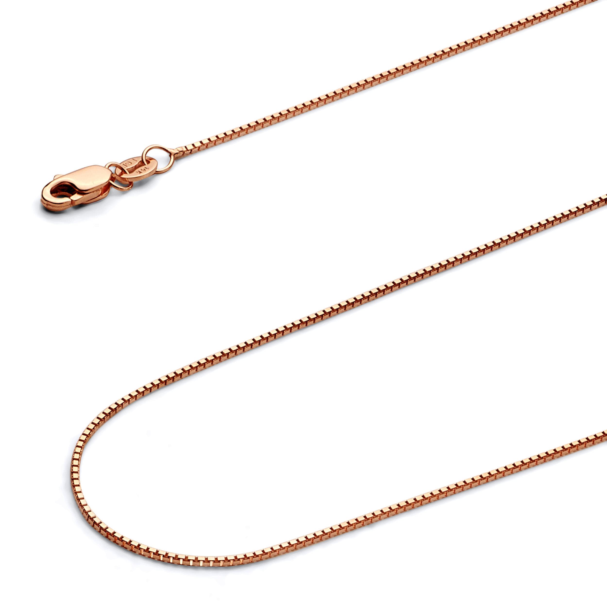 Wellingsale 14K Solid Rose Gold 0.8mm Box Chain with Lobster Claw Clasp - 18