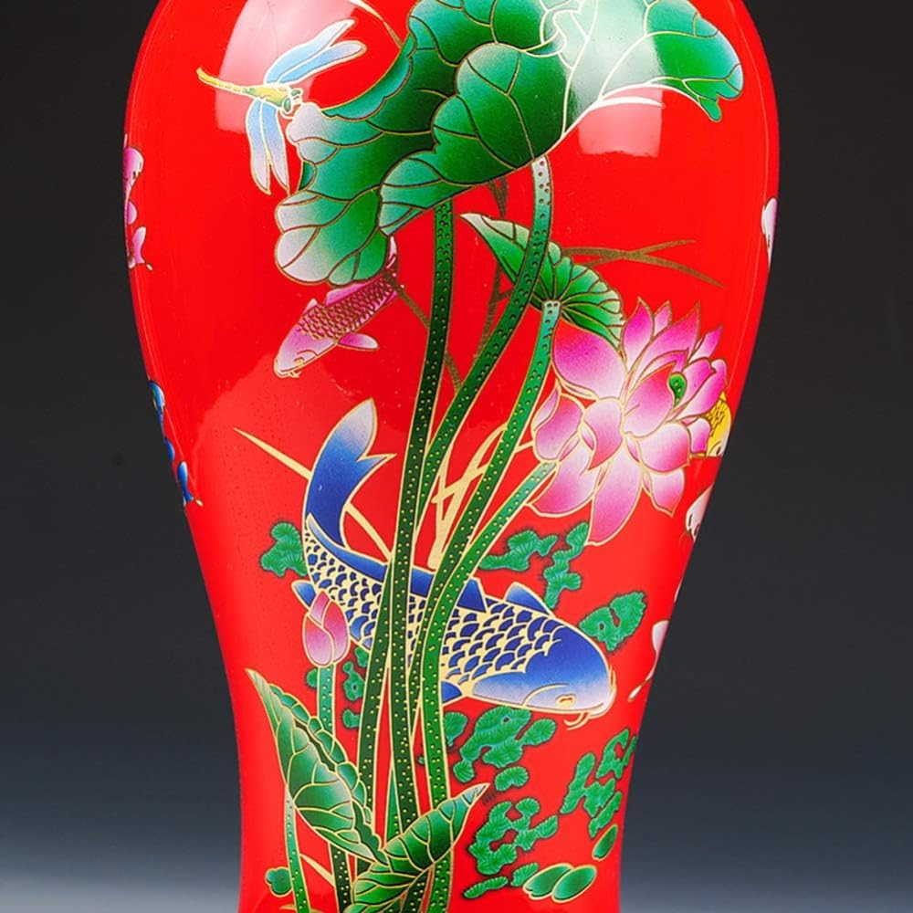 Amazon.co.jp: 景徳鎮の陶磁器の花瓶、 赤い陶器の中国製花瓶と