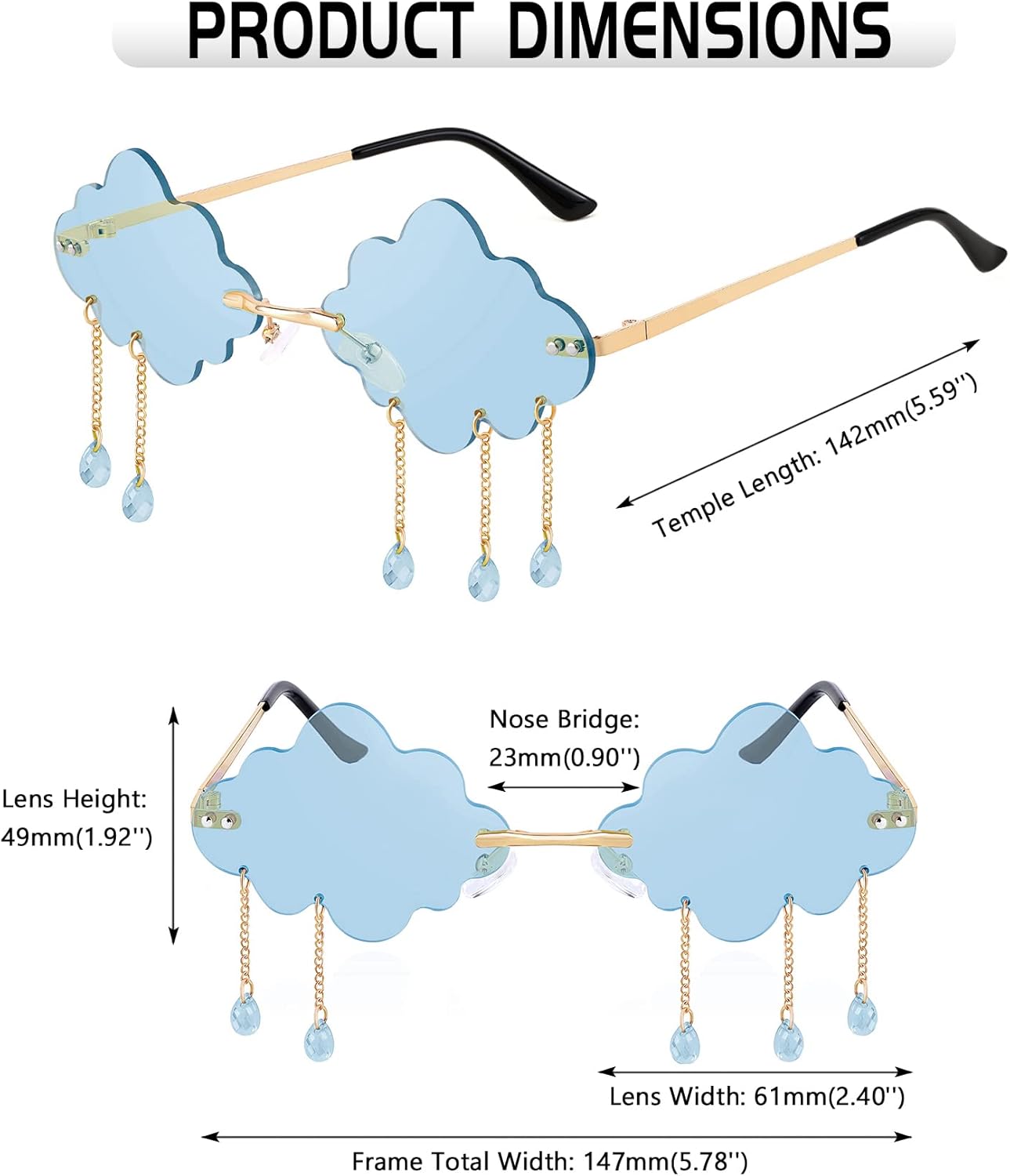 FEISEDY Retro Dripping Cloud Shaped Tassel Sunglasses Rimless Women Funny Party Disco Eyewear B2834 - Image 6