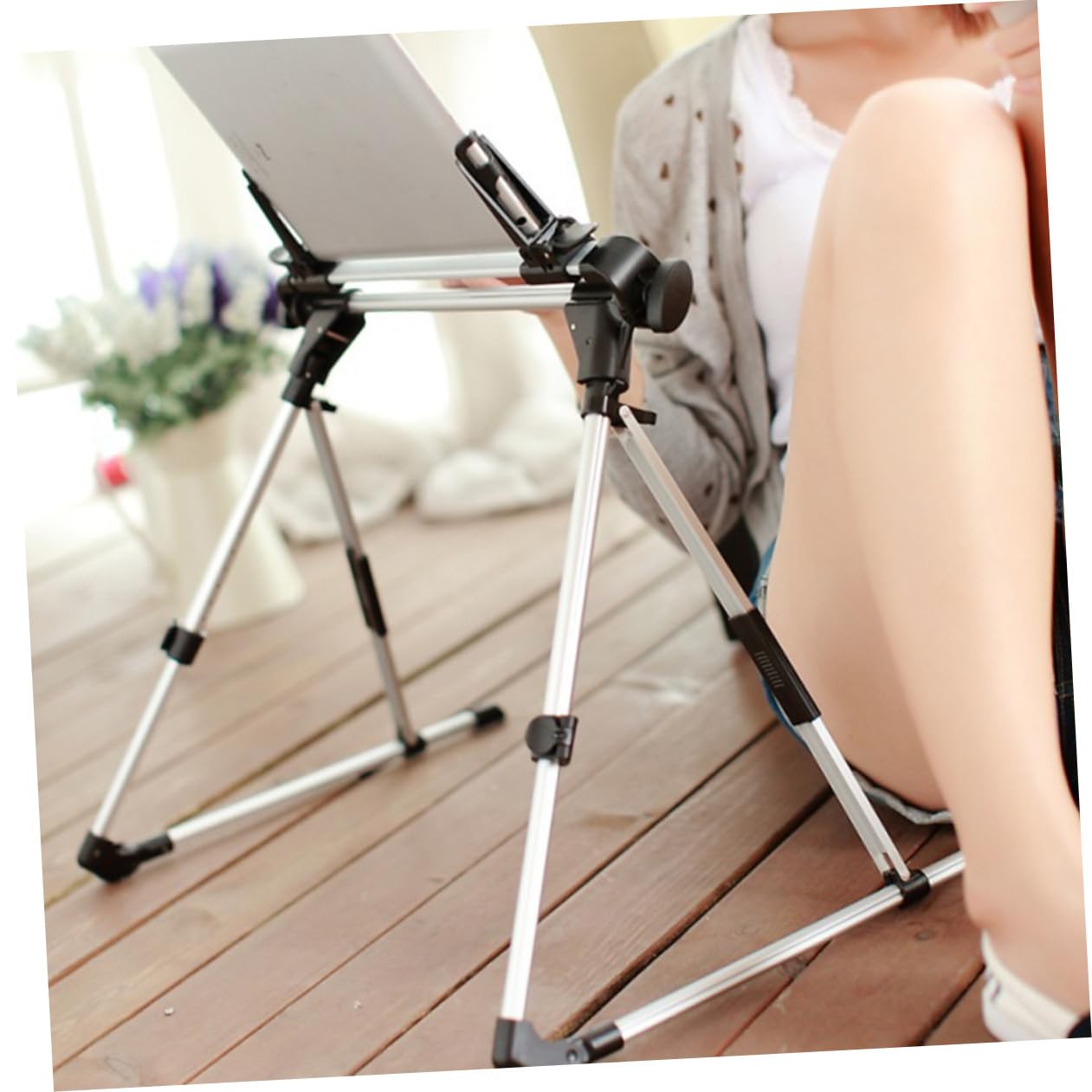 jojofuny Supporto per Tablet in Lega di Alluminio Argento Rustproof Salvaspazio Supporto Multiangolo Regolabile per Smartphone e Tablet PC