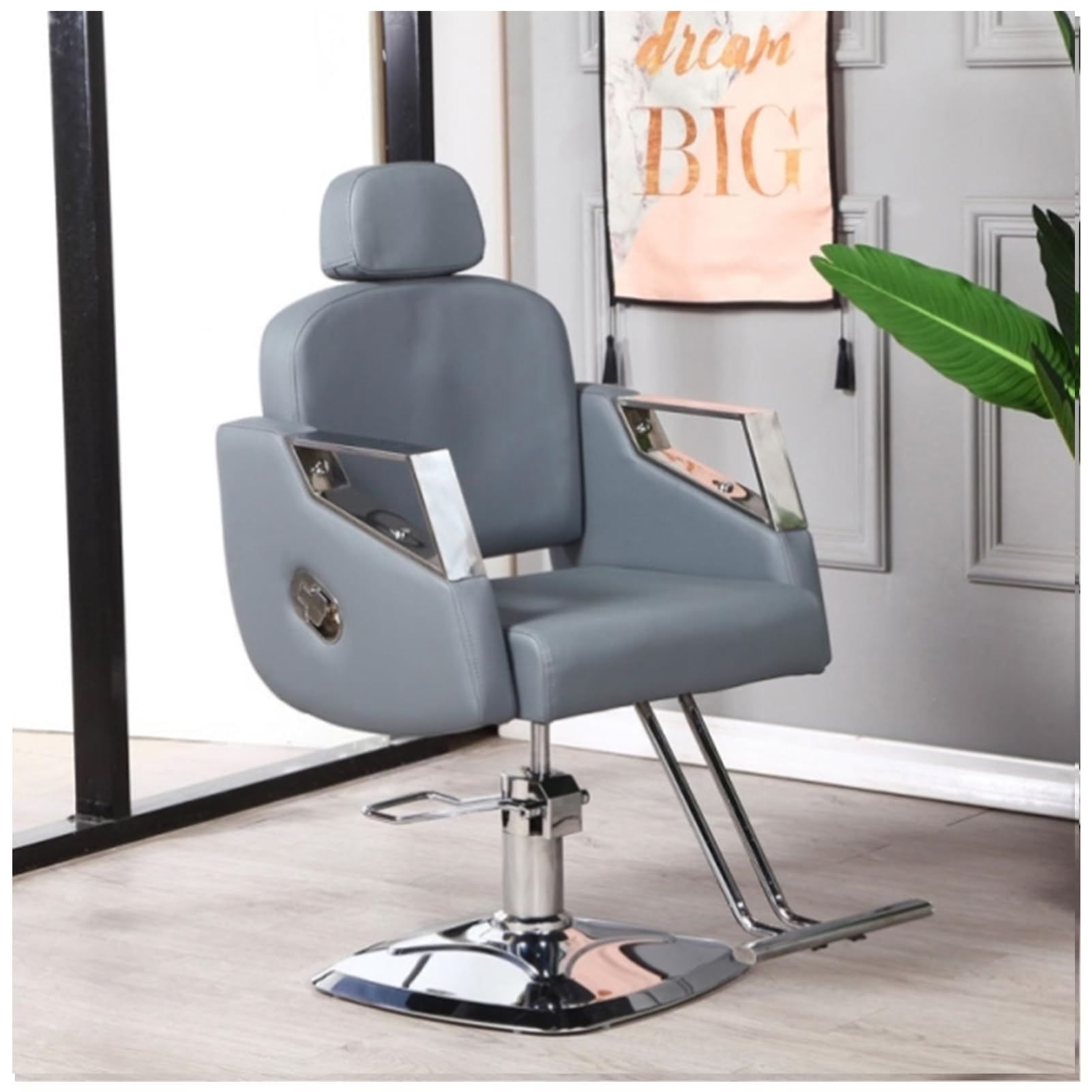 OZBMA Reclining Salon Barber Chair with ty Hydraulic Pump 360° Swivel for Hair Stylists Comfortable Gray Hairdresser Professional Salons
