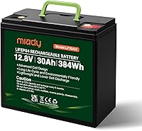 Vista 1 de Miady 12V 30Ah Lithium LiFePO4 Battery, Deep Cycle 3000+ Rechargeable Battery For Small UPS, Fish Finder, Power Wheels, Scooters, Solar-Power