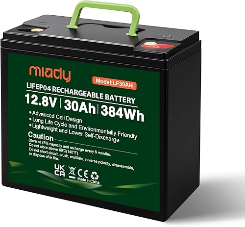 Miady Batería LiFePO4 de litio de 12 V 30 Ah, batería recargable de ciclo profundo 3000+ para UPS pequeños, buscador de peces, ruedas eléctricas,