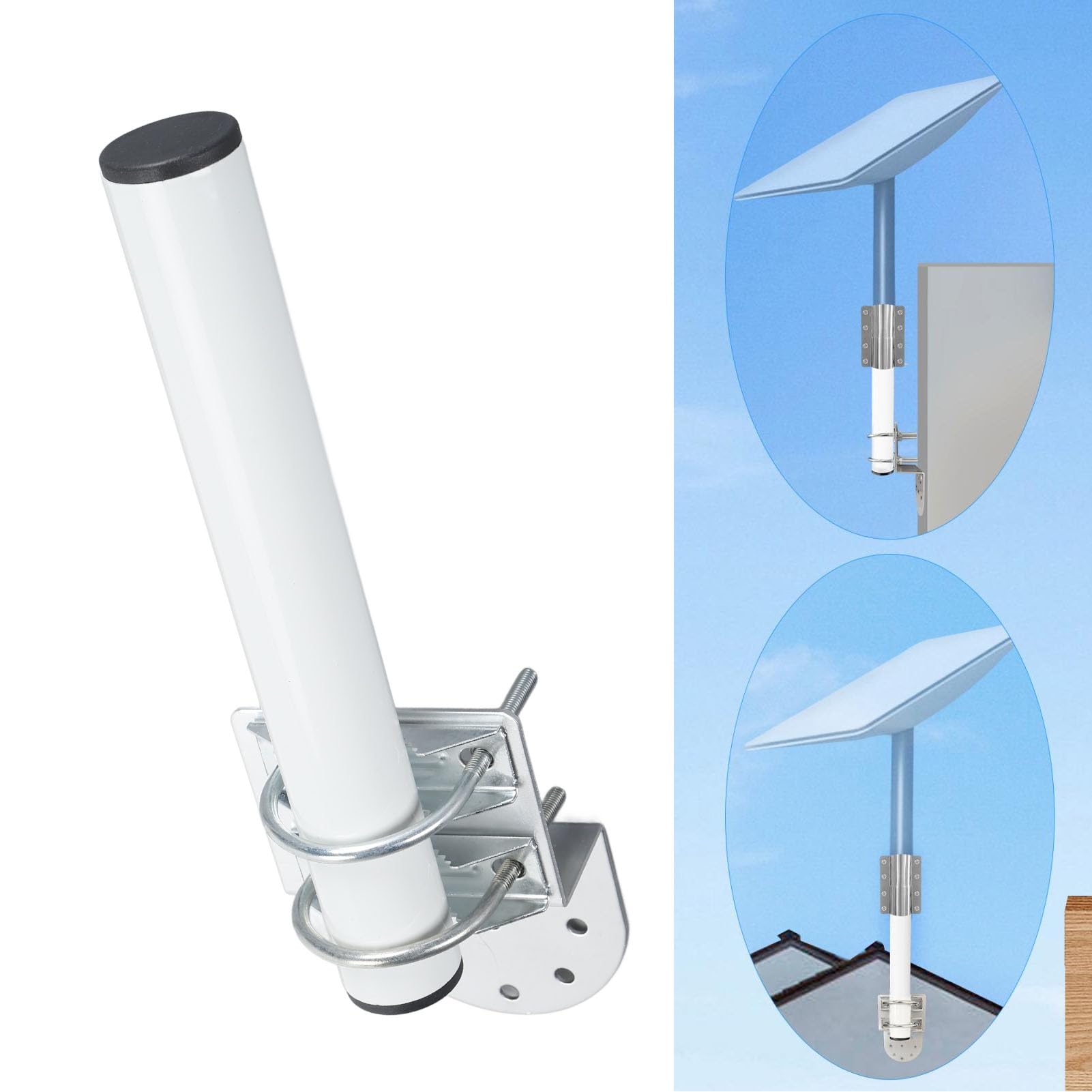 Supporto da Tetto , Supporto da Palo in Acciaio Regolabile Resistente Alle Intemperie da 3 Mm, da Parete con compatibilità Universale per Parabola Rettangolare V2