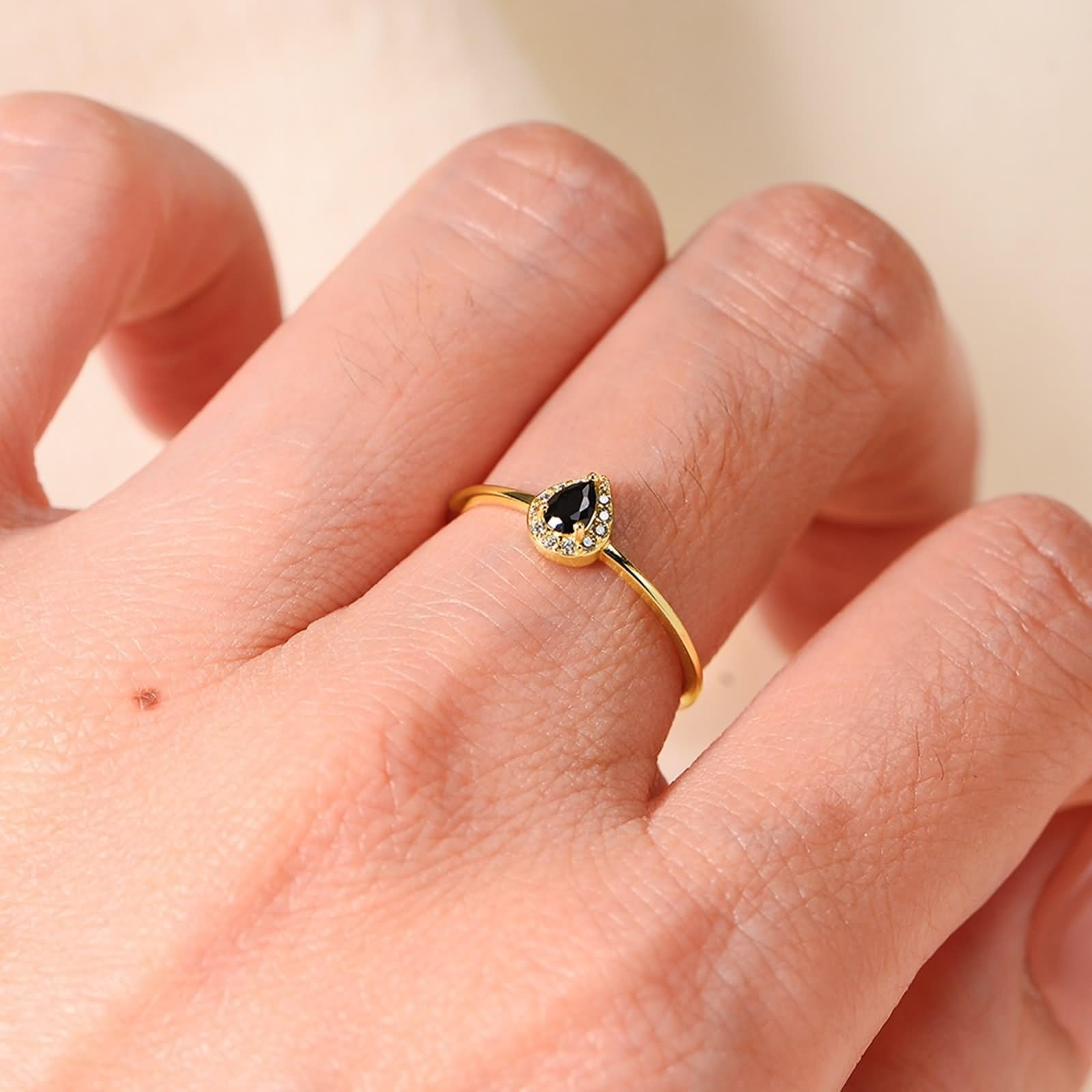 Anillos de dedo medio para mujer, anillos de moda con gotas de agua con ágata y oro amarillo