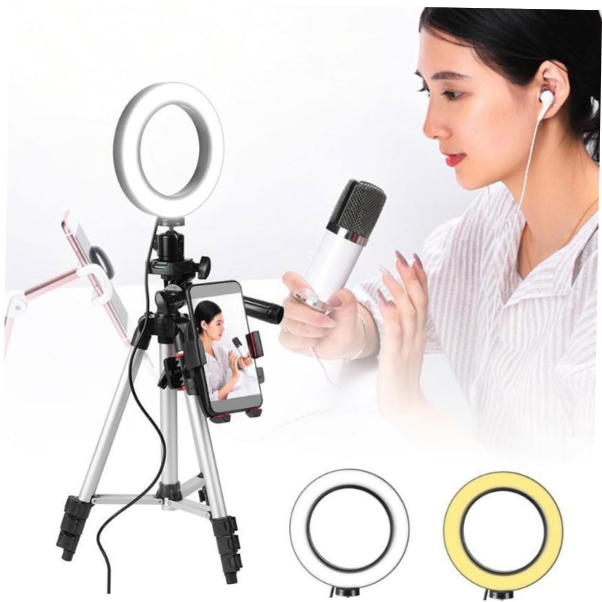 SHERCHPRY Ringlicht Mit Stativ Für Handy Led Selfie Licht Mit Dimmbarem Farbton Für Live-Stream Make-up Und Videoaufnahme Kompatibel Mit Meisten Handysizes