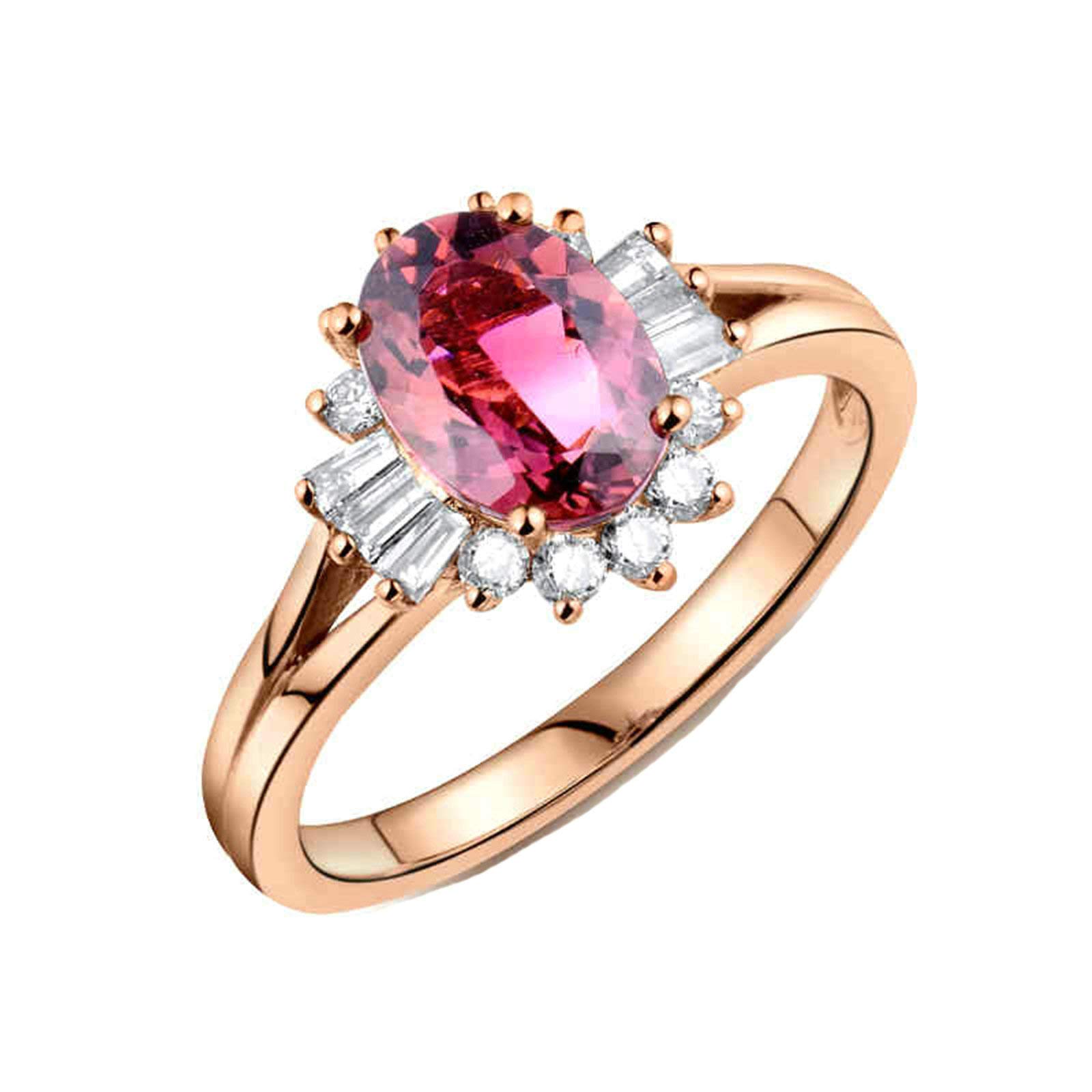 Pierścionek z różowego złota 750 prawdziwy, 1,2 kt owalny turmalin z diamentami 0,48 ct obrączki ślubne stylowa biżuteria pierścionek zaręczynowy prezent na urodziny Boże Narodzenie z pudełkiem na biżuterię, O 1/2, colore: Różowe złoto, cod. BSL19W9FNZB68