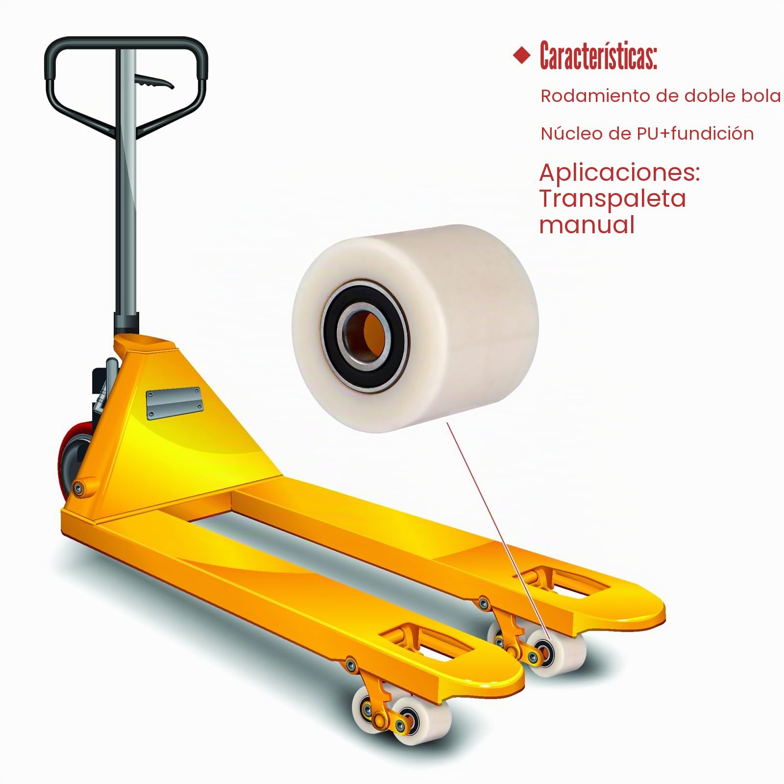 DAJAVE 4 piezas de ruedas para transpaleta de poliamida y nylon 80 x 70 mm, rueda para transpaleta de poliuretano, con rodamiento de bolas, ruedas para transpaletas de repuesto, rodillos de rodamiento