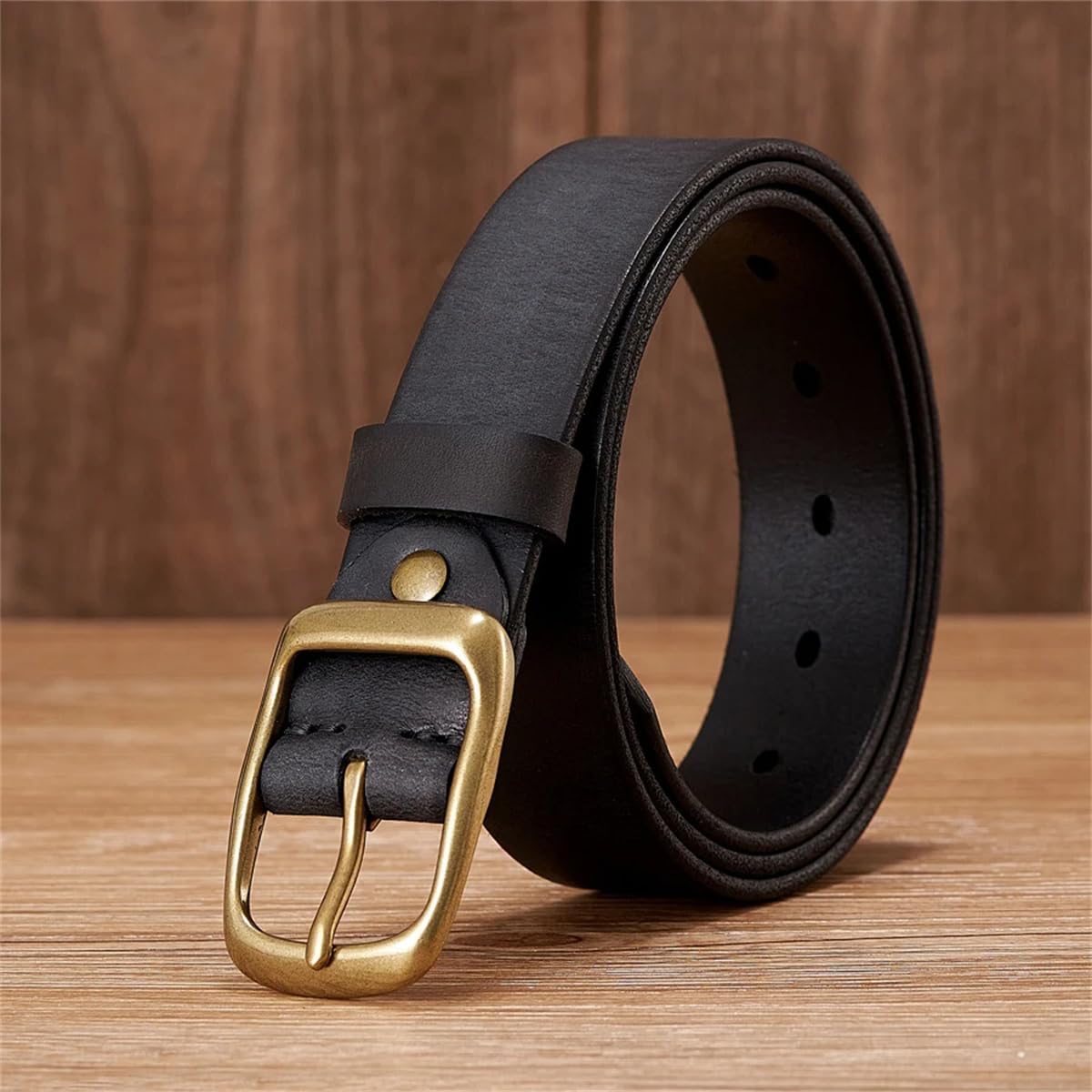 3,3 Cm Rindsledergürtel Aus Echtem Leder Für Herren, Lässiger Gürtel Aus Kupferschnalle, Business-Gurt Für Jeans