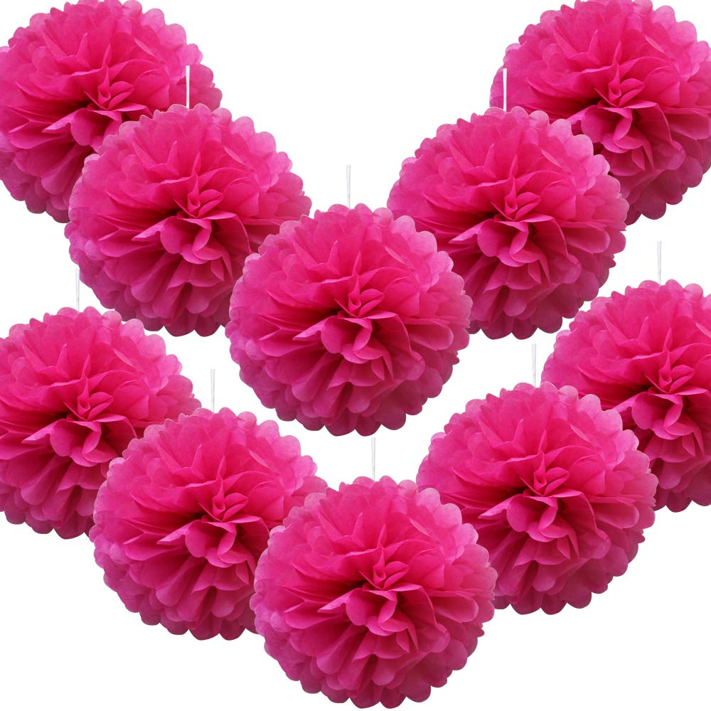 Time to Sparkle 10 Pack Tissue Paper Pompoms Pom Poms Flower Handmade Wedding Party Decorations Balls | Rose, 10"(25cm) | — image 1