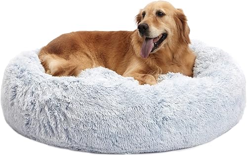 Miniatura 26 de Bedfolks Cama Calmante en Forma de Dona para Perros - 36" Redonda, Esponjosa, Antiansiedad, Cama para Mascotas Lavable a Máquina (Rosa, Grande)