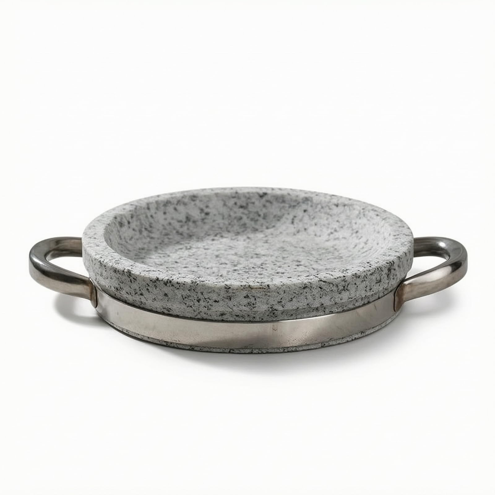 Naturstein-Backform hitzebeständig Backform mit Metallgriffen flach Steinbackform für Backofen, Esstisch, 26 Cm Durchmesser, 4 Cm Höhe, Flache Bratpfanne