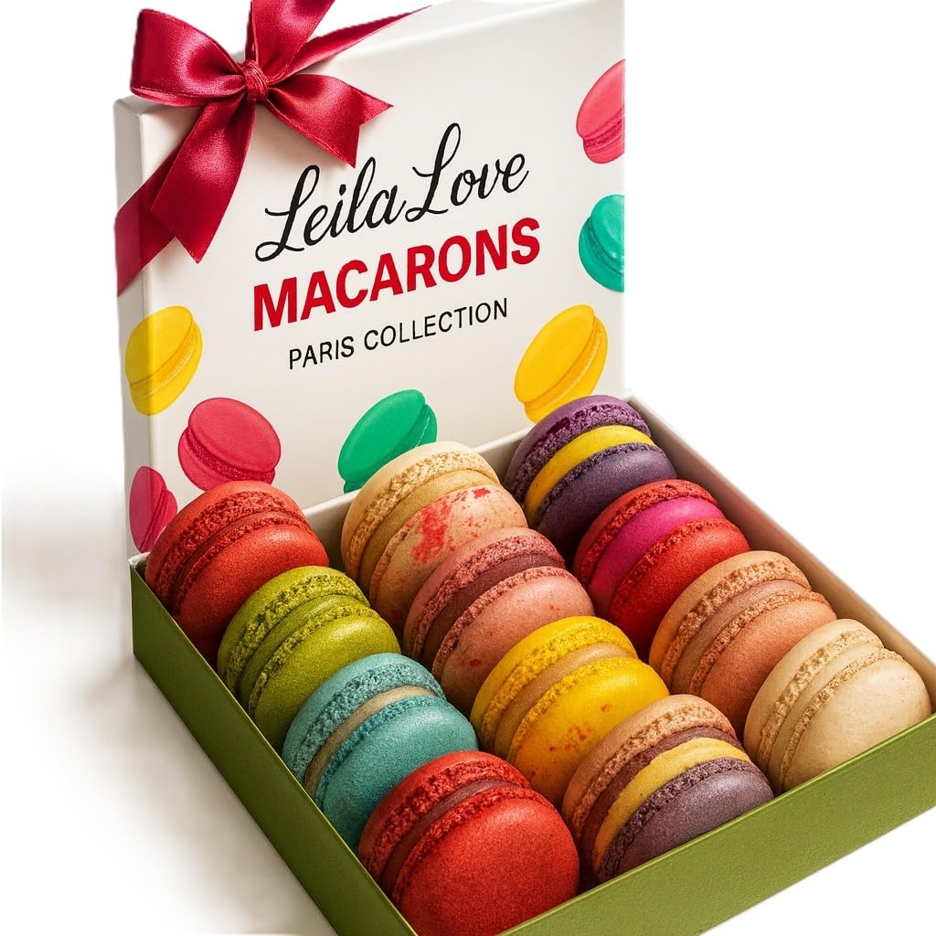 Leilalove Macarons - 12 Gourmet Macarons dozen flavors - box may vary in colors